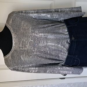Style Co Denim Jeans Size 14 and Size Large silver top SET.